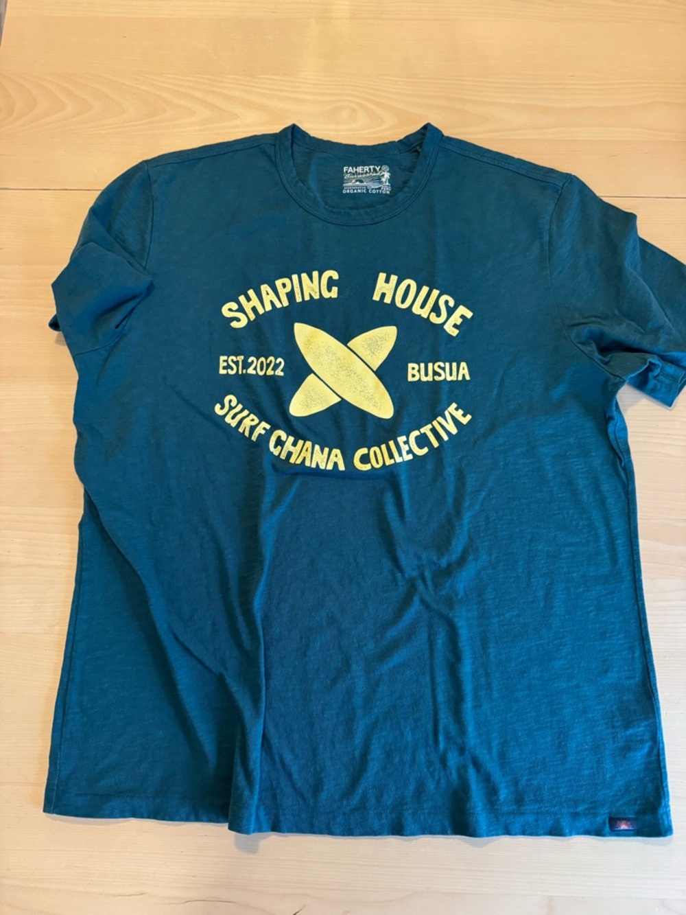 Faherty Surf Ghana Shaping House Graphic Tee - Agona Green L  Organic Cotton NEW